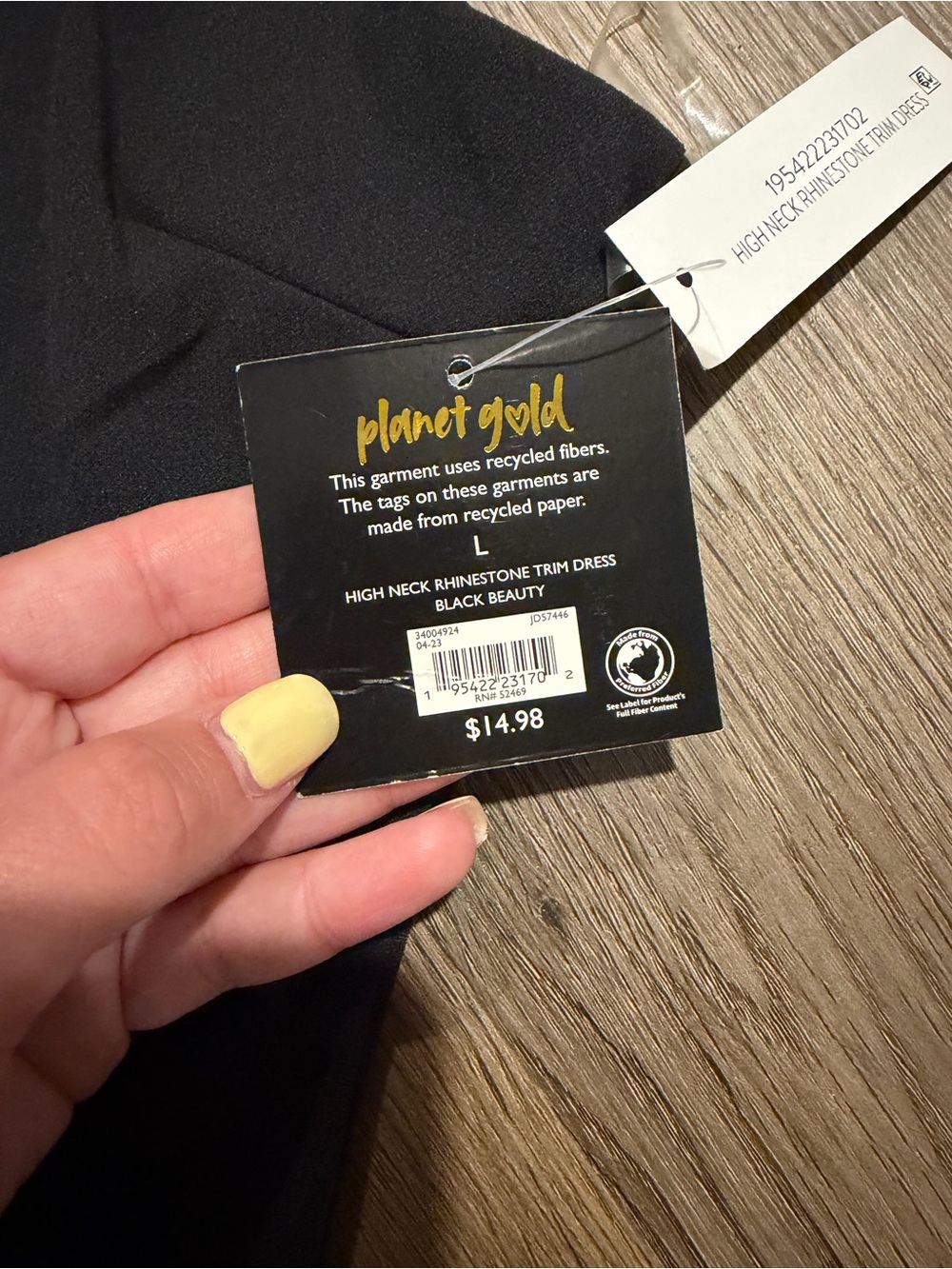 Planet Gold Black Bodycon Dress with Rhinestone Trim - Picture 3 of 3